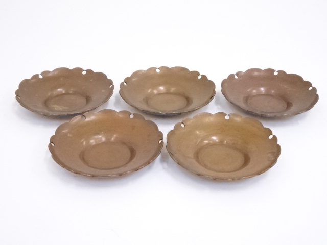 高尾製　銅雪輪形茶托5客